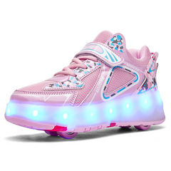 Pink White Black Roller Light Led Luminous Sneakers - Led Light Wheel Healy Roller Skate Shoes For Kids